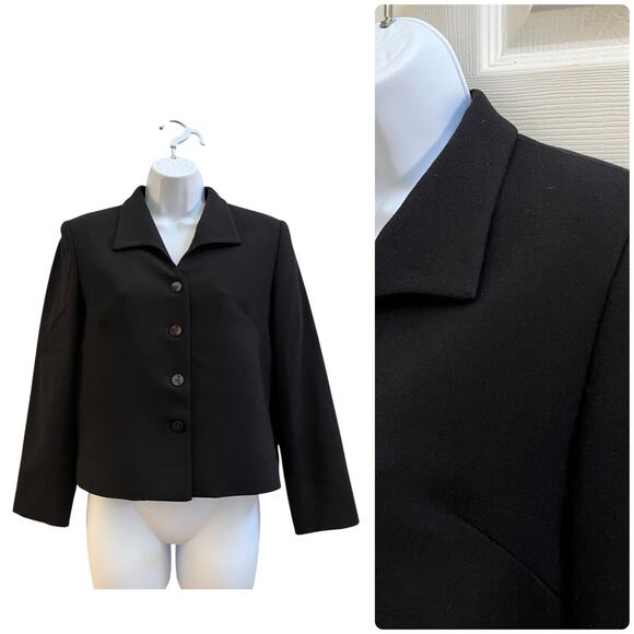 Vintage Pendleton Black Virgin Wool Shoulder Pads Boxy Crop Blazer Size 6 USA - Picture 13 of 13